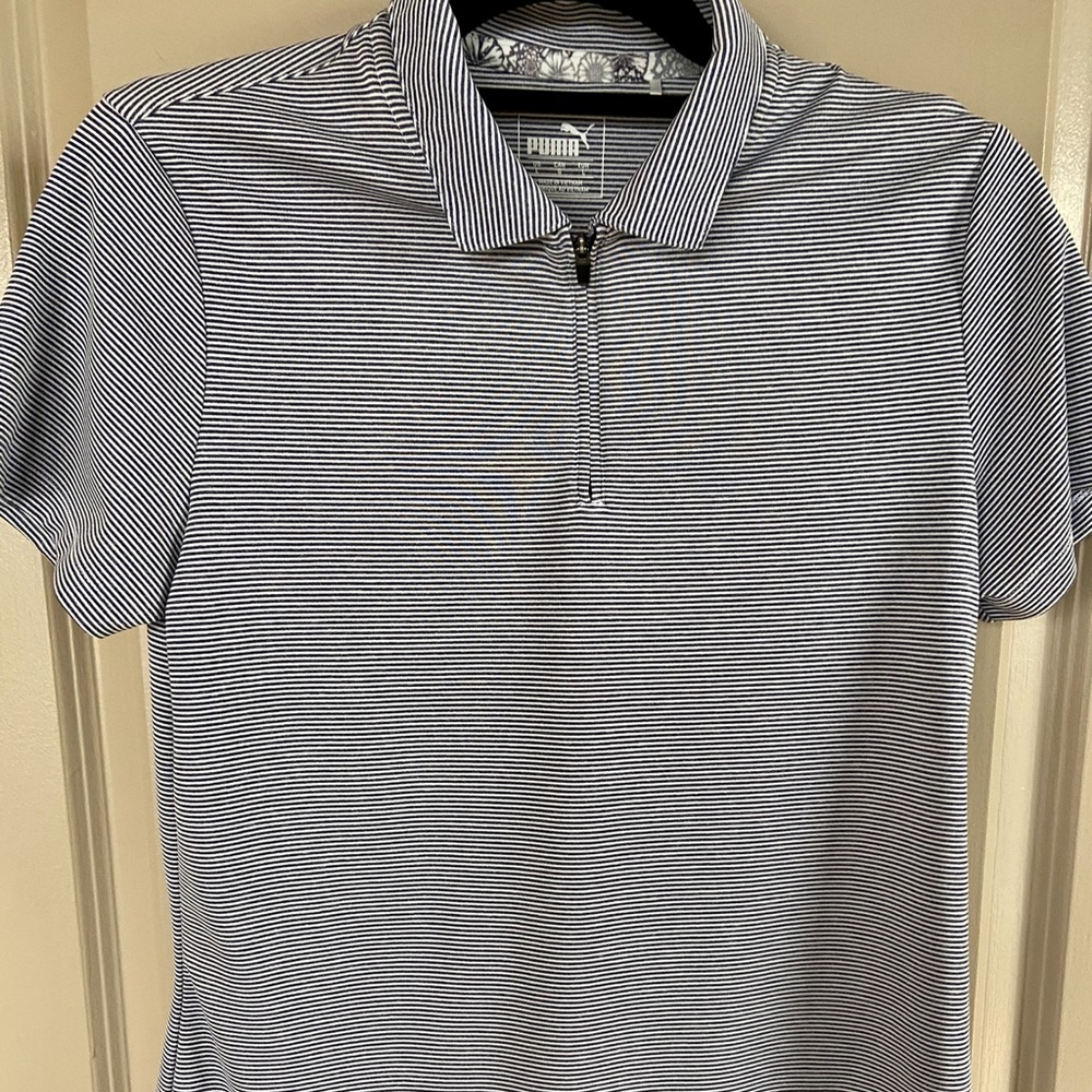 Puma Golf Shirt - Blue/White Pinstripe